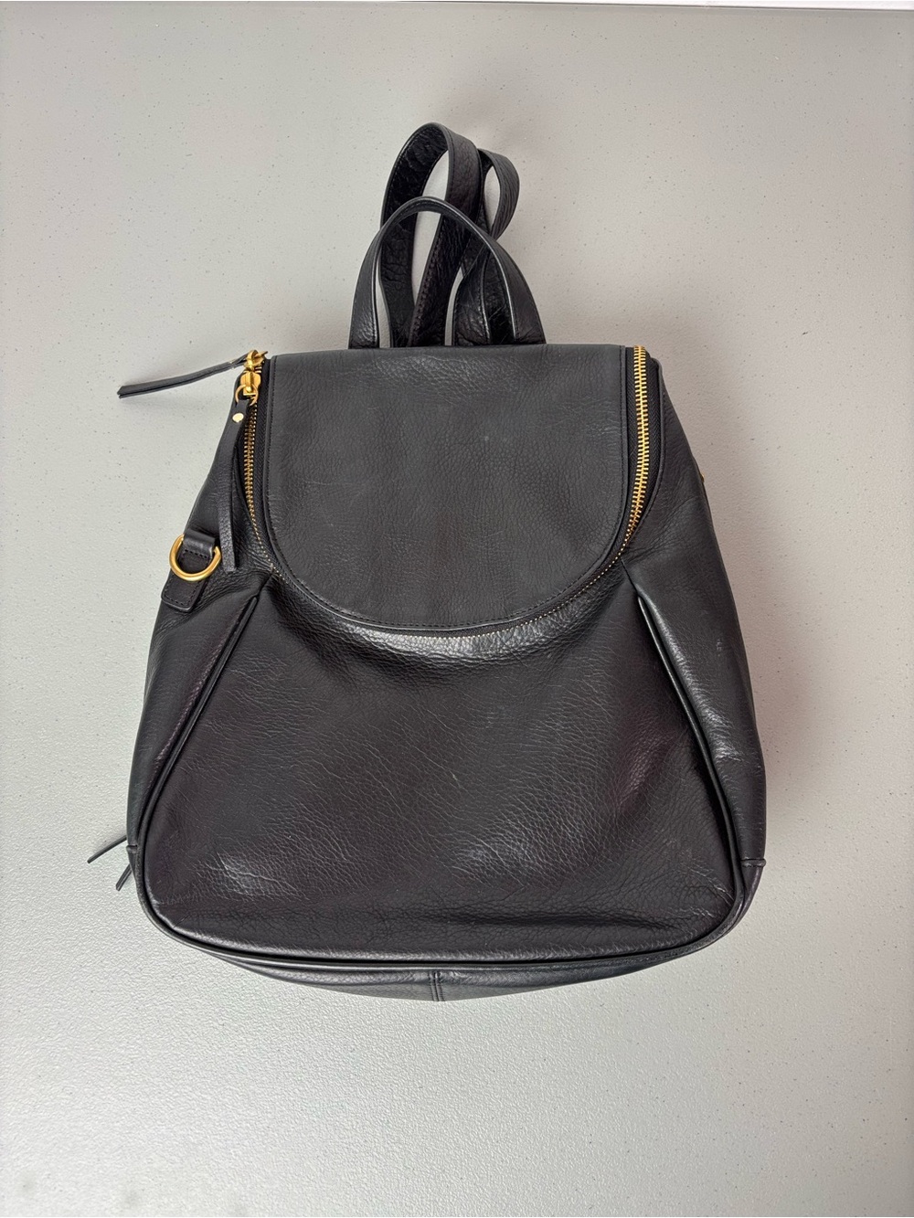 Overland Black Leather Backpack Shoulder Bag Purse Soft Pebbled Gold Detail